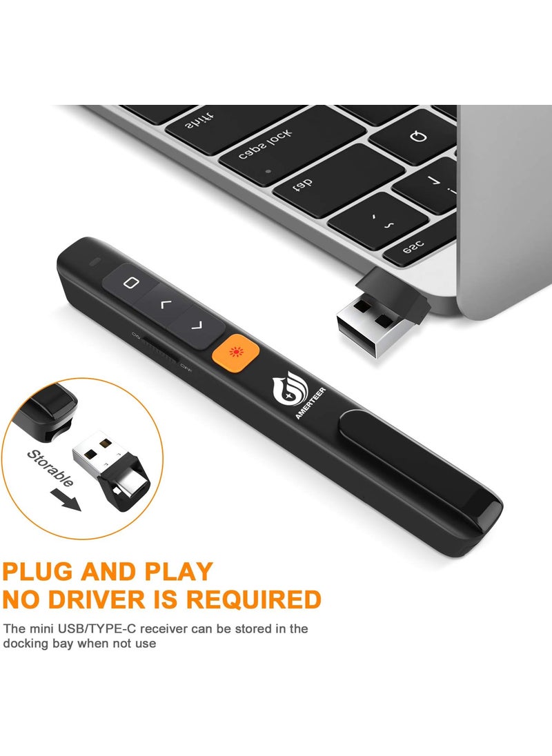 AMERTEER AMERTEER Wireless Presentation clicker for PowerPoint presentations with Hyperlink  Volume Control RF 24GHz USB and TypeC for MacBookAirPro  - Image 4