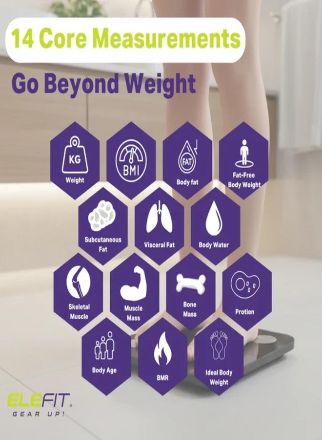 EleFit Smart Bluetooth Body Fat Scale | Digital Weight Scale with Bright LED Display | 14 Body Composition Metrics for Fitness, Health & Wellness Tracking - Image 4