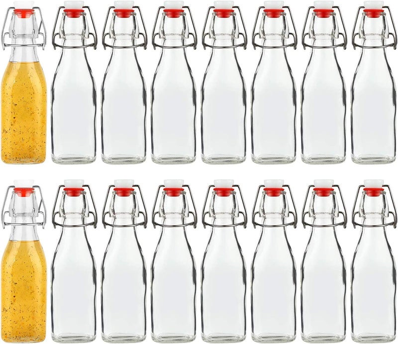 Leeonz® 250ML Swing Top Glass Bottles with Caps, Clear Glass Bottle for Kombucha Fermenting, Beer Brewing, Juicing, Wine, Milk or Eggnog (Pack of 16) - Image 1