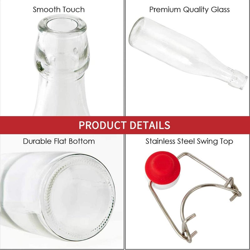 Leeonz® 250ML Swing Top Glass Bottles with Caps, Clear Glass Bottle for Kombucha Fermenting, Beer Brewing, Juicing, Wine, Milk or Eggnog (Pack of 16) - Image 5