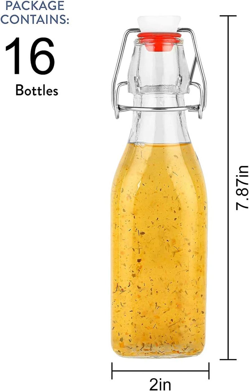 Leeonz® 250ML Swing Top Glass Bottles with Caps, Clear Glass Bottle for Kombucha Fermenting, Beer Brewing, Juicing, Wine, Milk or Eggnog (Pack of 16) - Image 2