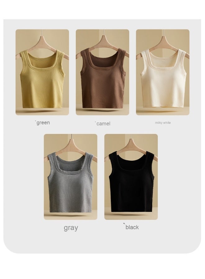 NIBEMINENT Summer Wide Strap Camisole for Women, Square Neck, Seamless, Built-in Padded, Versatile Layering Top with Beautiful Back Design - Image 3