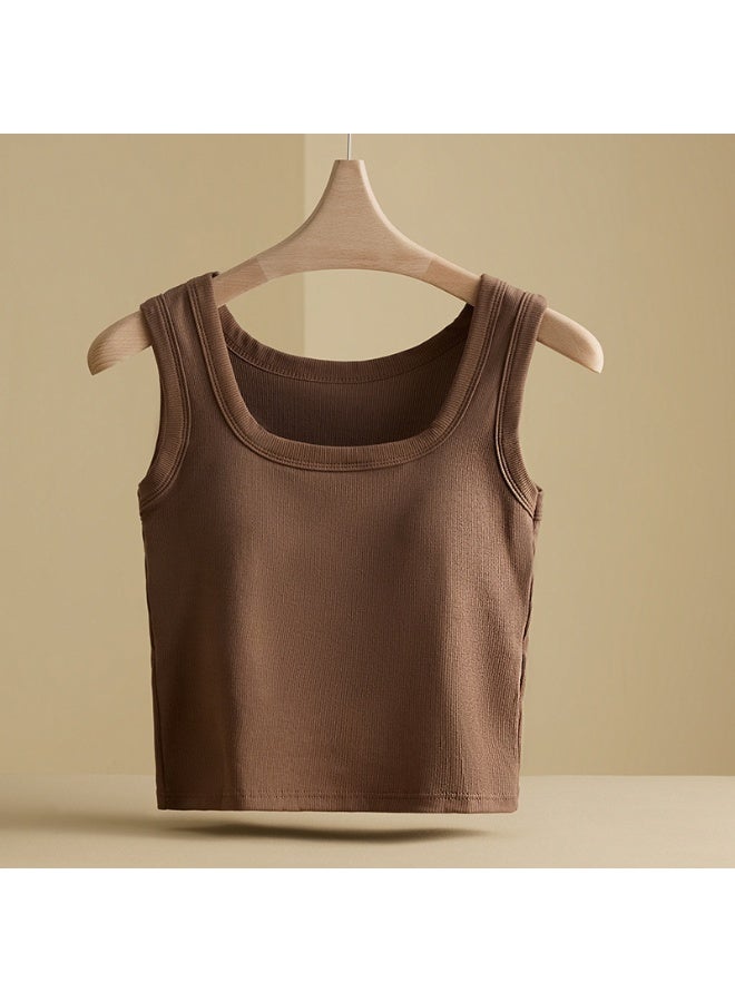 NIBEMINENT Summer Wide Strap Camisole for Women, Square Neck, Seamless, Built-in Padded, Versatile Layering Top with Beautiful Back Design - Image 1