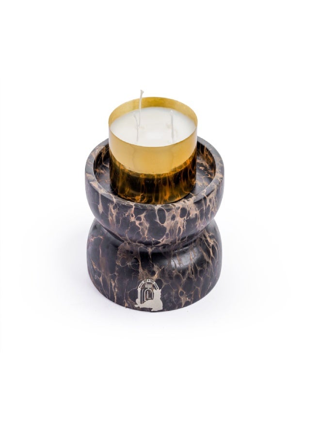 Layers Maha Candle Holder Small (Portoro Gold) – Natural Marble with Candle Accessories – Diameter 15 × Height 9 cm - Image 2