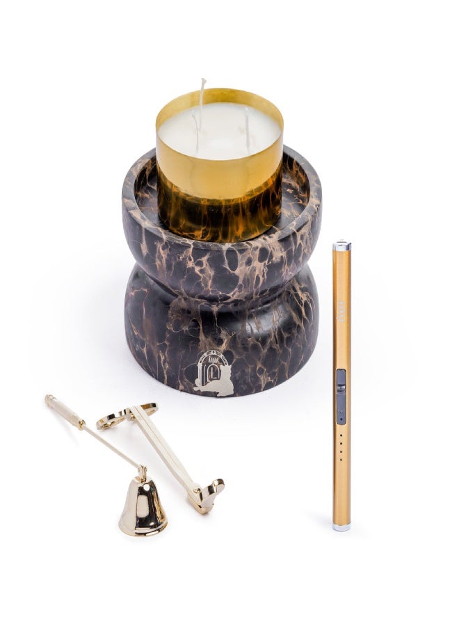 Layers Maha Candle Holder Small (Portoro Gold) – Natural Marble with Candle Accessories – Diameter 15 × Height 9 cm - Image 1