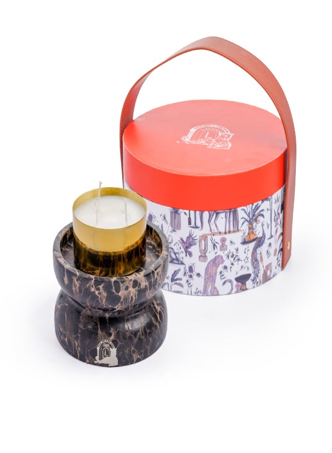 Layers Maha Candle Holder Small (Portoro Gold) – Natural Marble with Candle Accessories – Diameter 15 × Height 9 cm - Image 4