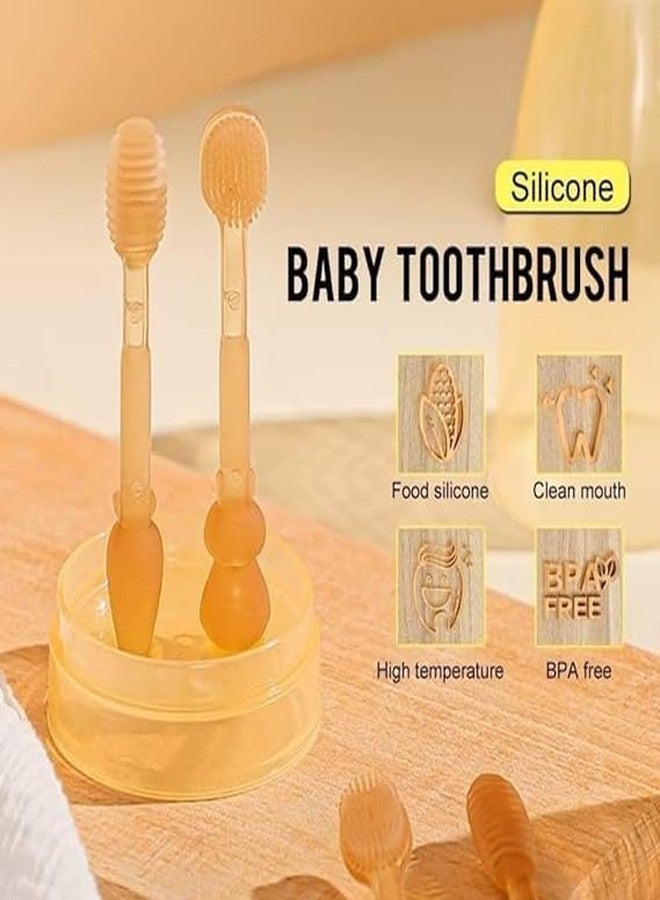 DREWIT STAR Oral Cleaning Brush 2 In 1 Toothbrush Tongue Brush Bpa Free Soft Silicone Bristle Oral Care Toothbrush For Baby 6 Month To 24 Months,With Storage Box - Manual,Baby - Image 3