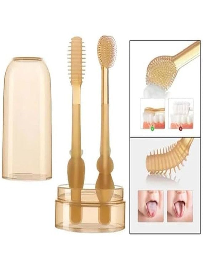 DREWIT STAR Oral Cleaning Brush 2 In 1 Toothbrush Tongue Brush Bpa Free Soft Silicone Bristle Oral Care Toothbrush For Baby 6 Month To 24 Months,With Storage Box - Manual,Baby - Image 2