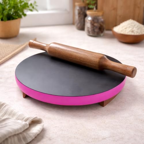 Jaipur Ace Handcrafted Wooden Chakla Belan Rolling Plate Roti Maker Rolling Pin (10 Inch) Wooden Chakla Belan/Wooden Chakla Belan Combo Set for Kitchen - Image 1