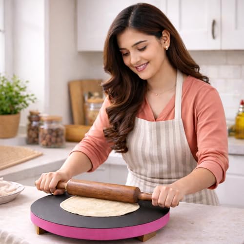 Jaipur Ace Handcrafted Wooden Chakla Belan Rolling Plate Roti Maker Rolling Pin (10 Inch) Wooden Chakla Belan/Wooden Chakla Belan Combo Set for Kitchen - Image 2