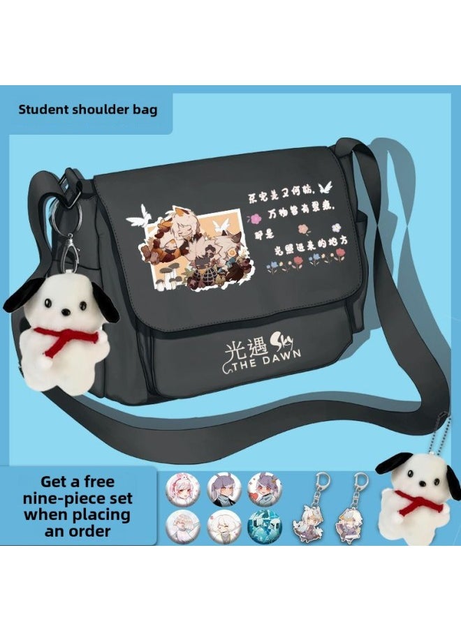 Guangyu Sky Peripheral Shoulder Bag Tutorial Bag Slung Hand Bag Canvas Bag Boy And Girl Student Computer Backpack-Specifications:Off-white-free Pacha Dog+badge*6+keychain*201 Style-Color:Standard  - Image 5