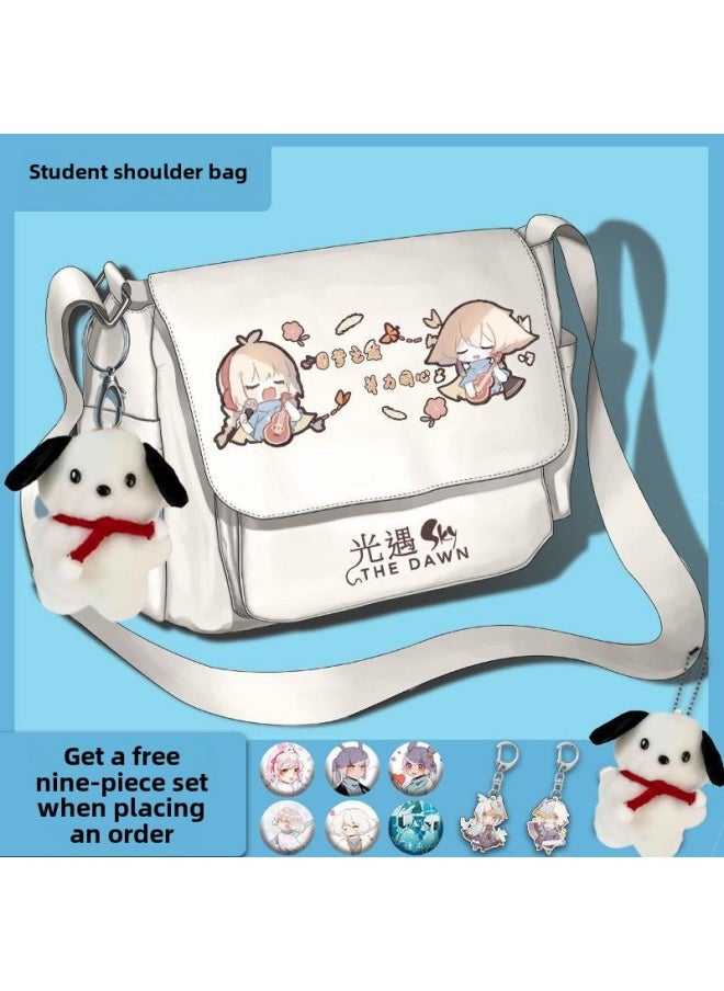 Guangyu Sky Peripheral Shoulder Bag Tutorial Bag Slung Hand Bag Canvas Bag Boy And Girl Student Computer Backpack-Specifications:Off-white-free Pacha Dog+badge*6+keychain*201 Style-Color:Standard  - Image 4