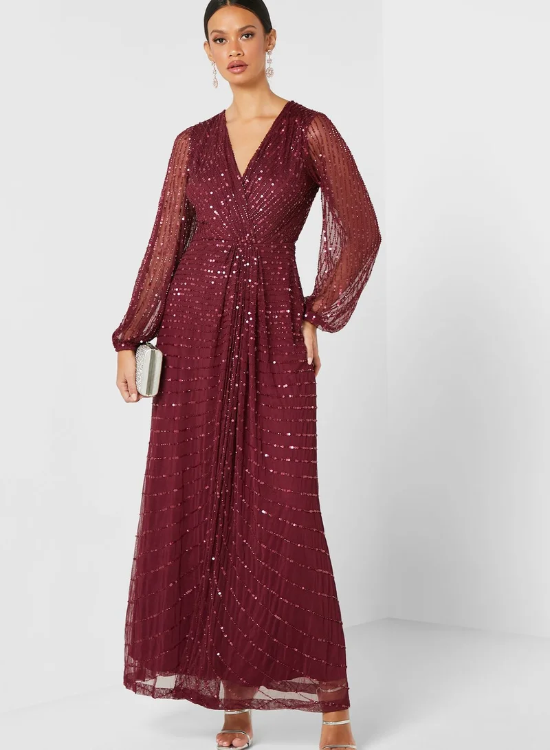Angel Eye Mesh Sleeves Sequin Maxi Dress