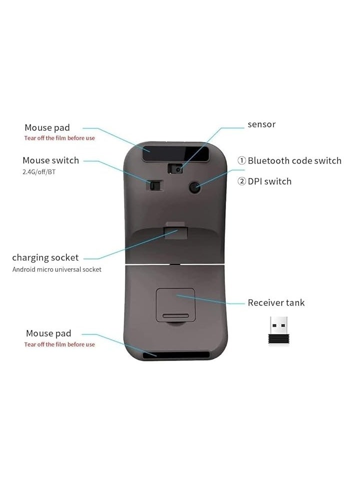 PROMASS - Foldable Arc Wireless Mouse with USB Receiver, 180° Rotation, Silent Click, Bluetooth 2.4GHz Arc Mouse for Laptop, Rechargeable, Ultra Slim, for PC, Laptop, MacBook (Black) - Image 1