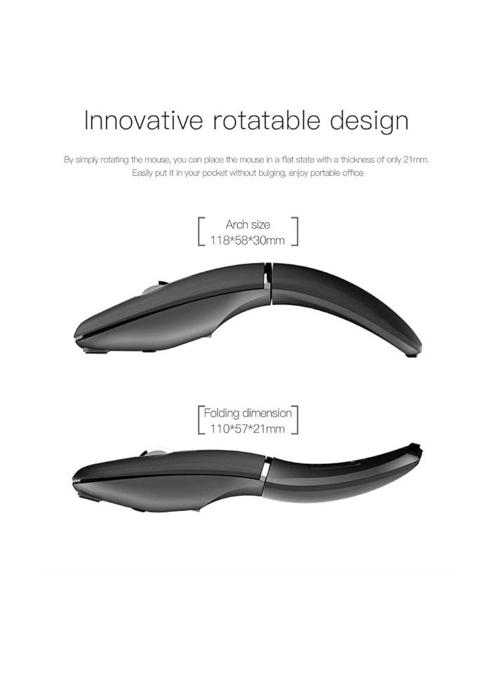 PROMASS - Foldable Arc Wireless Mouse with USB Receiver, 180° Rotation, Silent Click, Bluetooth 2.4GHz Arc Mouse for Laptop, Rechargeable, Ultra Slim, for PC, Laptop, MacBook (Black) - Image 1