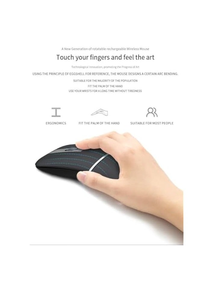 PROMASS - Foldable Arc Wireless Mouse with USB Receiver, 180° Rotation, Silent Click, Bluetooth 2.4GHz Arc Mouse for Laptop, Rechargeable, Ultra Slim, for PC, Laptop, MacBook (Black) - Image 1