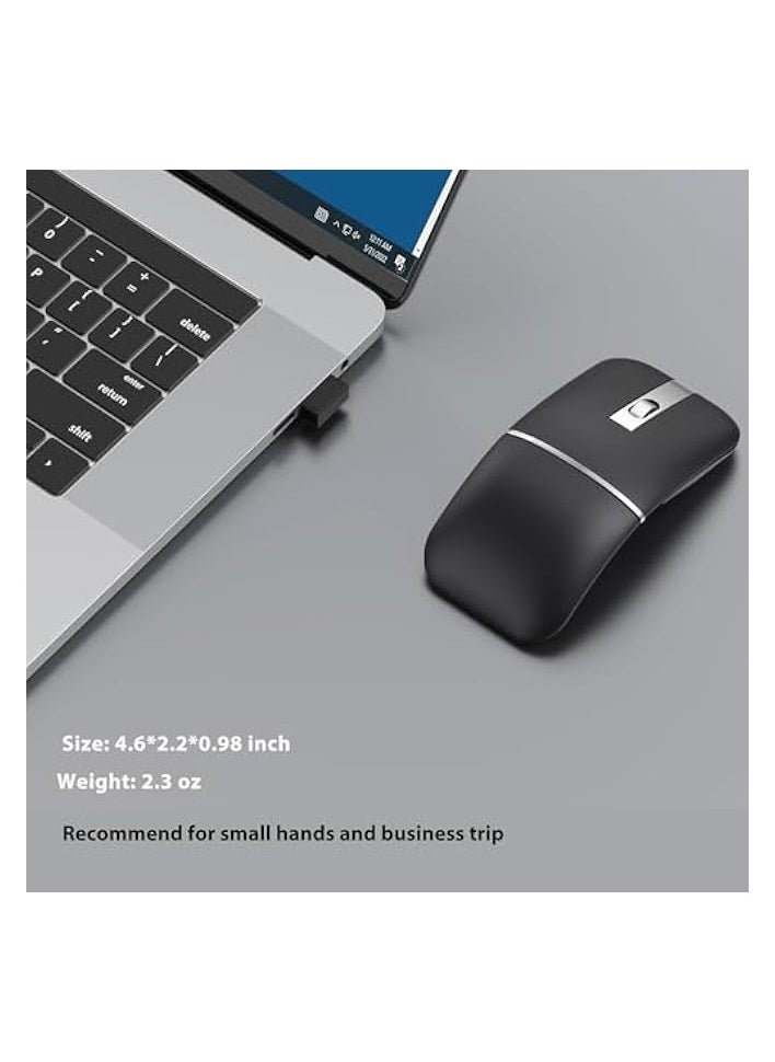 PROMASS - Foldable Arc Wireless Mouse with USB Receiver, 180° Rotation, Silent Click, Bluetooth 2.4GHz Arc Mouse for Laptop, Rechargeable, Ultra Slim, for PC, Laptop, MacBook (Black) - Image 1