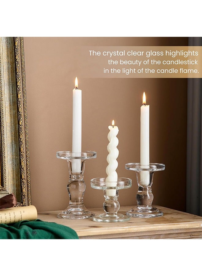 هاي هونور حامل شمعة الزجاج ، 3 قطعة الكريستال حامل شمعة شفافة ، وتصميم أنيق ، ومناسبة لشمعة المخروط عمود ومصابيح الشاي ، مائدة طعام الأسرة ، غرفة المعيشة الديكور الطرف ديكور المنزل - شفافة - Image 4
