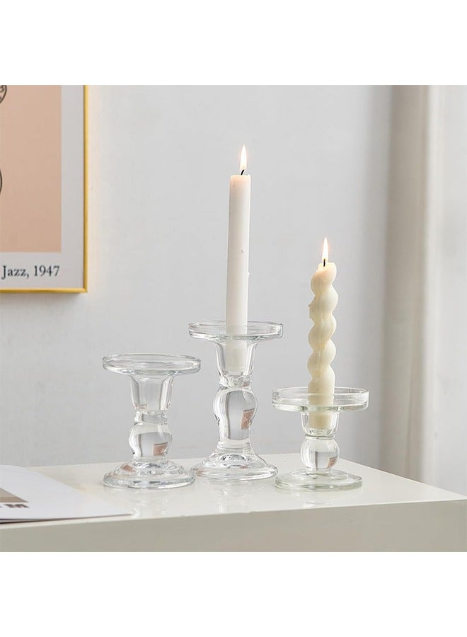 هاي هونور حامل شمعة الزجاج ، 3 قطعة الكريستال حامل شمعة شفافة ، وتصميم أنيق ، ومناسبة لشمعة المخروط عمود ومصابيح الشاي ، مائدة طعام الأسرة ، غرفة المعيشة الديكور الطرف ديكور المنزل - شفافة - Image 2