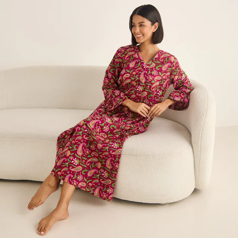 سبلاش فيڤ Paisley Print Kaftan Night Dress with V-neck