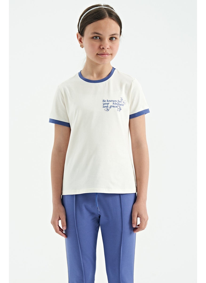 Tommy Life - Ecru Minimal Text Printed O Neck Casual Short Sleeve Girls T-Shirt - 75110 - Image 1