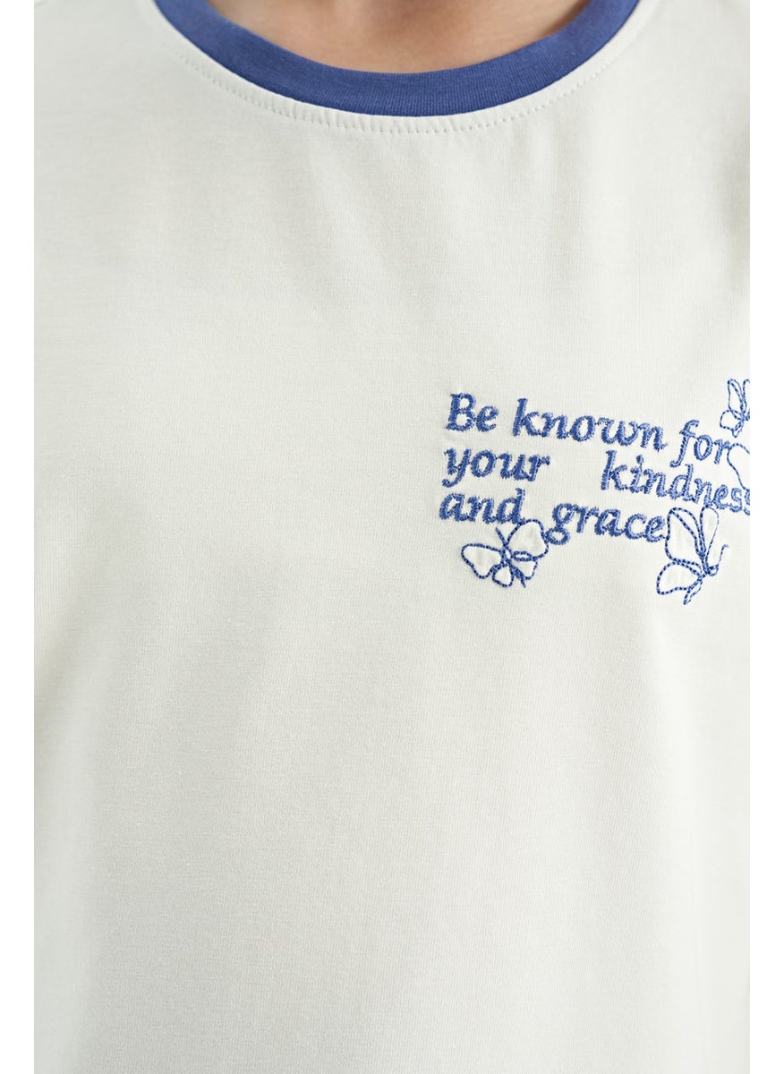 Tommy Life - Ecru Minimal Text Printed O Neck Casual Short Sleeve Girls T-Shirt - 75110 - Image 1