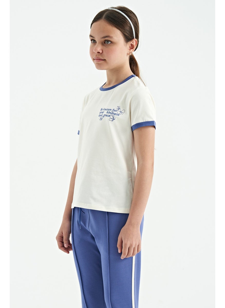 Tommy Life - Ecru Minimal Text Printed O Neck Casual Short Sleeve Girls T-Shirt - 75110 - Image 1