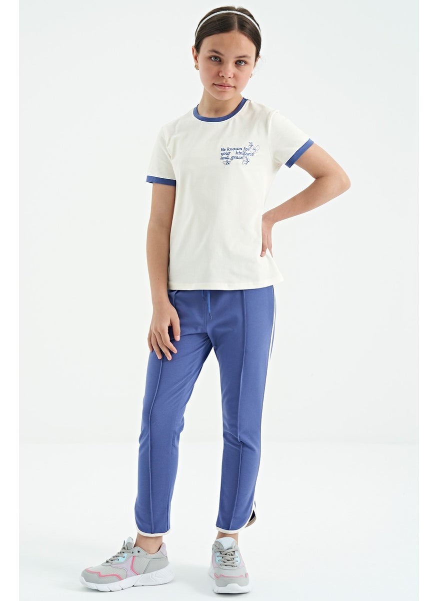 Tommy Life - Ecru Minimal Text Printed O Neck Casual Short Sleeve Girls T-Shirt - 75110 - Image 1