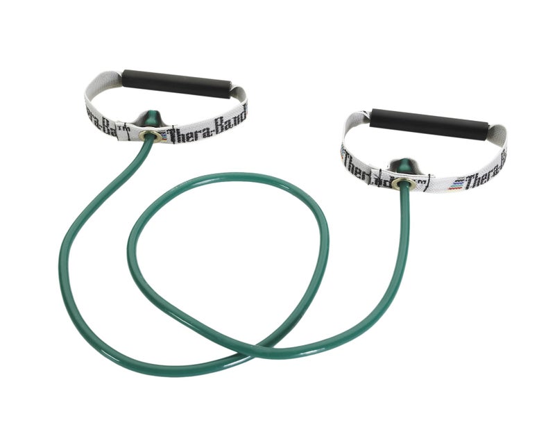 TheraBand ثيرا-باند بروفيشنال لايتكس مقاومة أنابيب مع مقابض لتمارين الجزء العلوي من الجسم، إعادة تأهيل وتكييف، مقابض صلبة، 48 بوصة، أخضر، ثقيل، مستوى متوسط 1 - Image 1