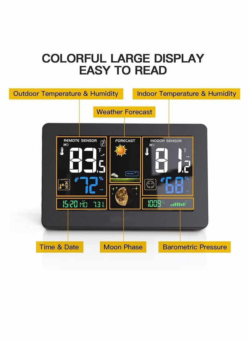 Generic - Weather Station Wireless Indoor Outdoor Thermometer Color Display Digital Weather Thermometer with Atomic Clock, Forecast Station with Calendar and Adjustable Backlight - Image 1
