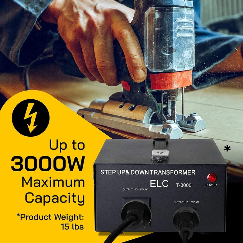 ELC T Series 3000 Watt Voltage Converter Transformer - Step Up/Down - 110v to 220v / 220v to 110v Power Converter - Circuit Breaker Protection, CE Certified [3-Years Warranty] - Image 4