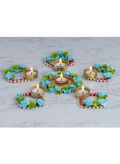 Webelkart Webelkart Designer Handmade Unique Set Of 5 Tealight Candle Holder For Home Decor, Mosaic Glass, Balcony Decoration Items Outdoor, Balcony Decor,Candle Stand,Flowers Diwali Diyas For Decoration Pack Of 5 , 9.5 x 6.5 Inches  - Image 1
