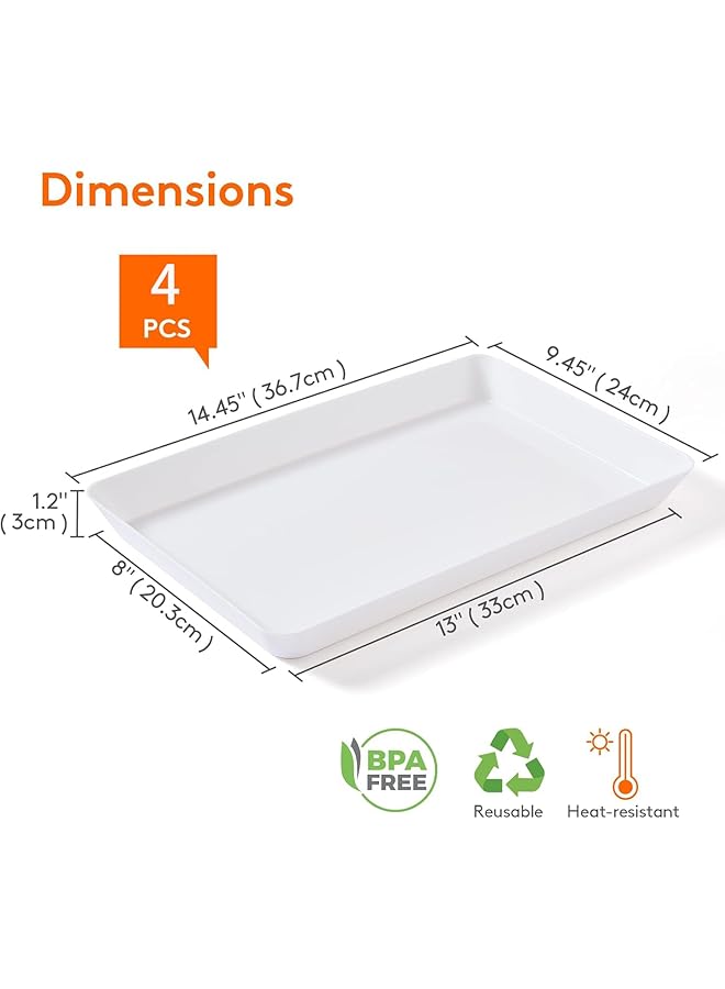erorex Plastic Serving Tray 36.7 X 24 Cm Large Tray Set Of 4 Bpa Free Reusable Serving Platter For Buffets Celebrations Picnics Breakfast And Snacks White - Image 2