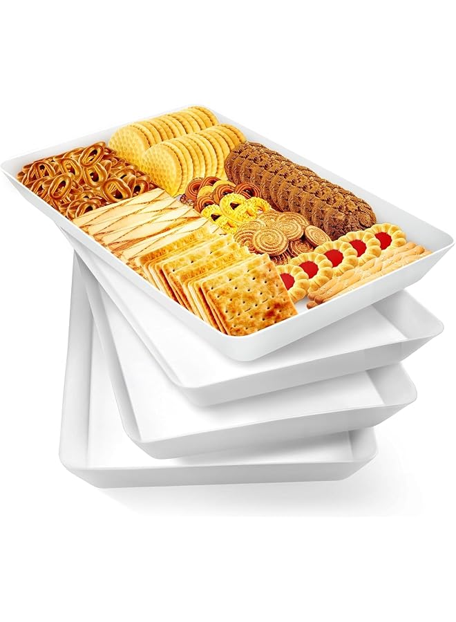 erorex Plastic Serving Tray 36.7 X 24 Cm Large Tray Set Of 4 Bpa Free Reusable Serving Platter For Buffets Celebrations Picnics Breakfast And Snacks White - Image 1