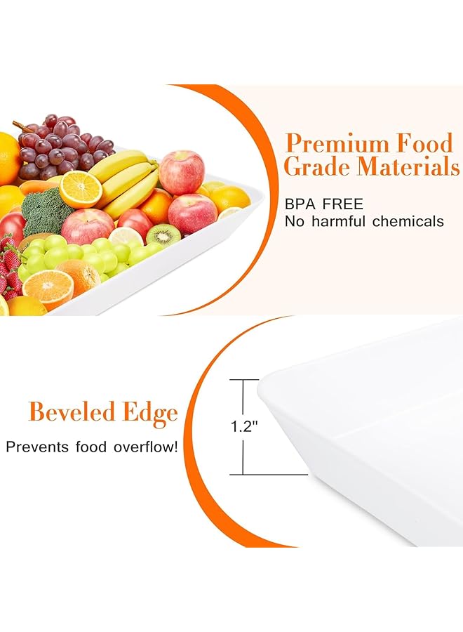 erorex Plastic Serving Tray 36.7 X 24 Cm Large Tray Set Of 4 Bpa Free Reusable Serving Platter For Buffets Celebrations Picnics Breakfast And Snacks White - Image 3
