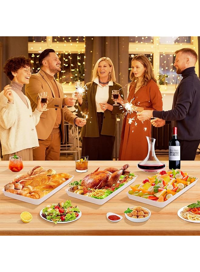erorex Plastic Serving Tray 36.7 X 24 Cm Large Tray Set Of 4 Bpa Free Reusable Serving Platter For Buffets Celebrations Picnics Breakfast And Snacks White - Image 5