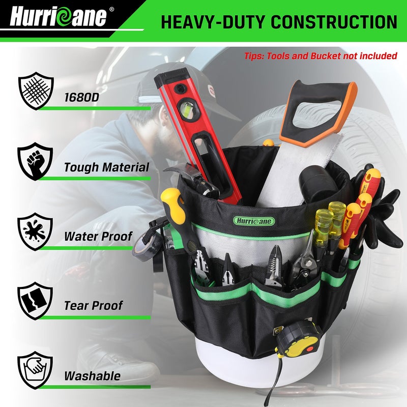 HURRICANE 5 Gallon Bucket Tool Bag Organizer, Garden Tool Caddy with 52 Pockets, Waterproof for Most Buckets - Image 2