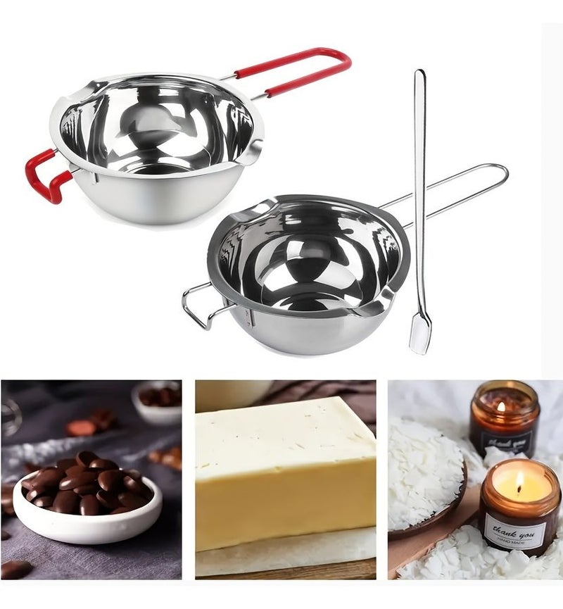 Stylish Multi Purpose Melting Pot Set 2pcs With Spoon Heat Resistant Handle - Image 1