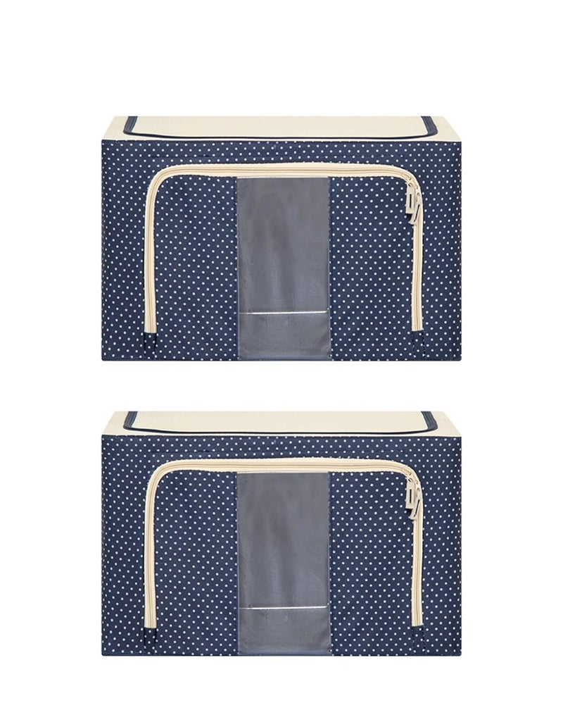 JJMG JJMG Stackable Polka Dots Oxford Cloth Steel Frame Shelf Quilt Clothing Blanket Pillow Shoe Storage Box Holder Container Organizer Seethrough Window double zipper Folding Dark Blue 2 x 66L by JJMG - Image 2