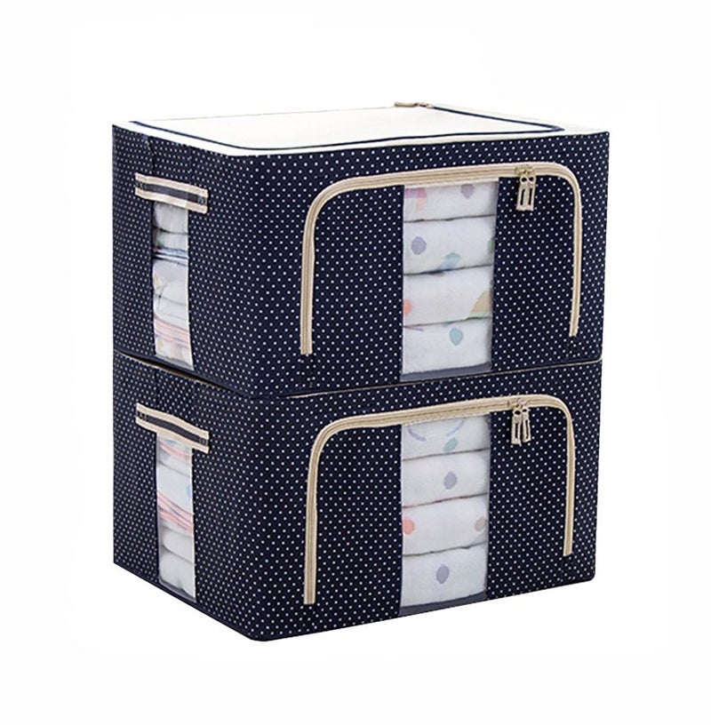 JJMG JJMG Stackable Polka Dots Oxford Cloth Steel Frame Shelf Quilt Clothing Blanket Pillow Shoe Storage Box Holder Container Organizer Seethrough Window double zipper Folding Dark Blue 2 x 66L by JJMG - Image 1