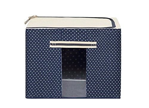 JJMG JJMG Stackable Polka Dots Oxford Cloth Steel Frame Shelf Quilt Clothing Blanket Pillow Shoe Storage Box Holder Container Organizer Seethrough Window double zipper Folding Dark Blue 2 x 66L by JJMG - Image 5