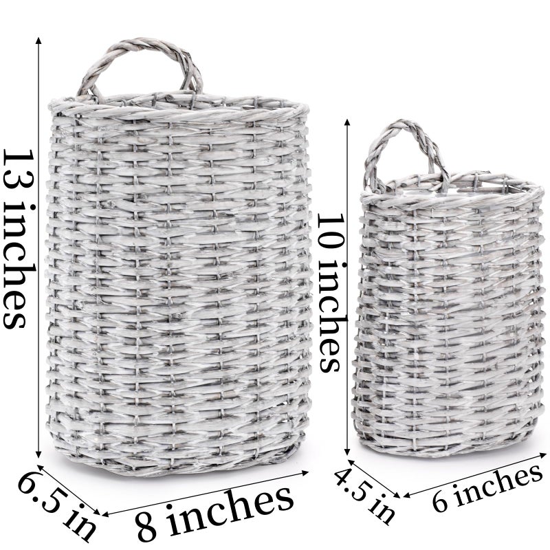 Coloch Set of 2 Wall Hanging Wicker Basket, Farmhouse Garden Hanging Planter Decorative Front Door Hanger Woven Rattan Flower Basket for Wall, Door, Living Room, Patio, 2 Sizes - Image 2