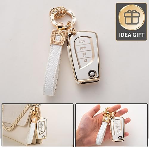 CACARLIKE for Toyota Key Fob Cover with Leather Lanyard, Car Key Fob Case Compatible with Toyota Fortuner Tundra Camry RAV4 Highlander Corolla Smart Key Protector Holder - Image 4