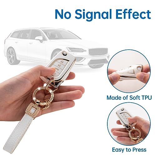 CACARLIKE for Toyota Key Fob Cover with Leather Lanyard, Car Key Fob Case Compatible with Toyota Fortuner Tundra Camry RAV4 Highlander Corolla Smart Key Protector Holder - Image 3