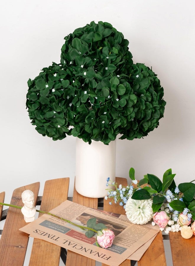 DuHouse 8.7" Silk Hydrangea Flower Heads with Stems Fake Hydrangeas Flowers for DIY Wedding Centerpiece Home Decor,Pack of 6(Dark Green) - Image 2