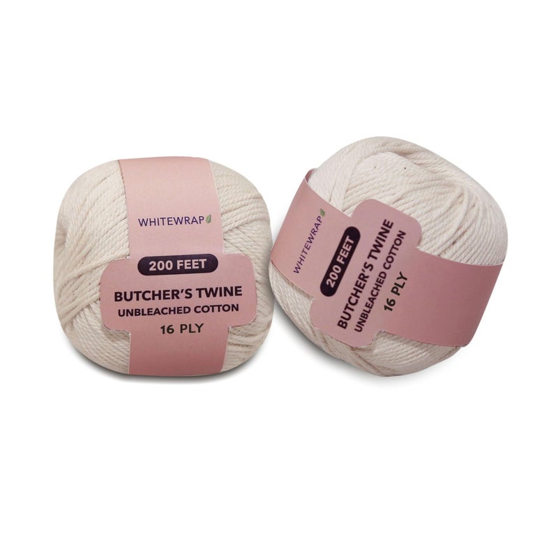 Whitewrap Premium Butcher? Twine | 2Mm Natural Cotton  200Ft (Pack Of 2) - Oven-Safe For Turkey Trussing  Meat Roasting & Baking | Strong & Versatile For Cooking  Crafts & Gift Wrapping - Image 1