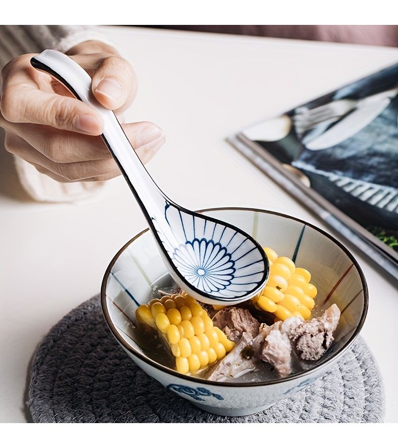 5 Pcs Mixed Color Handmade Japanese High Temperature Underglaze Hand Painted Ceramic Soup Spoons Hook Spoon - Image 5