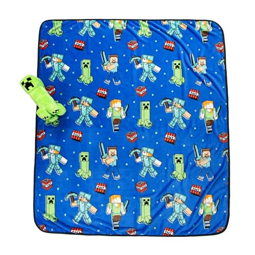Jay Franco Minecraft Creeper Plush Mini Pillow Buddy & 50 x 60 Inch Throw Blanket Set - Kids Super Soft 2 Piece Cuddle Set - Image 3