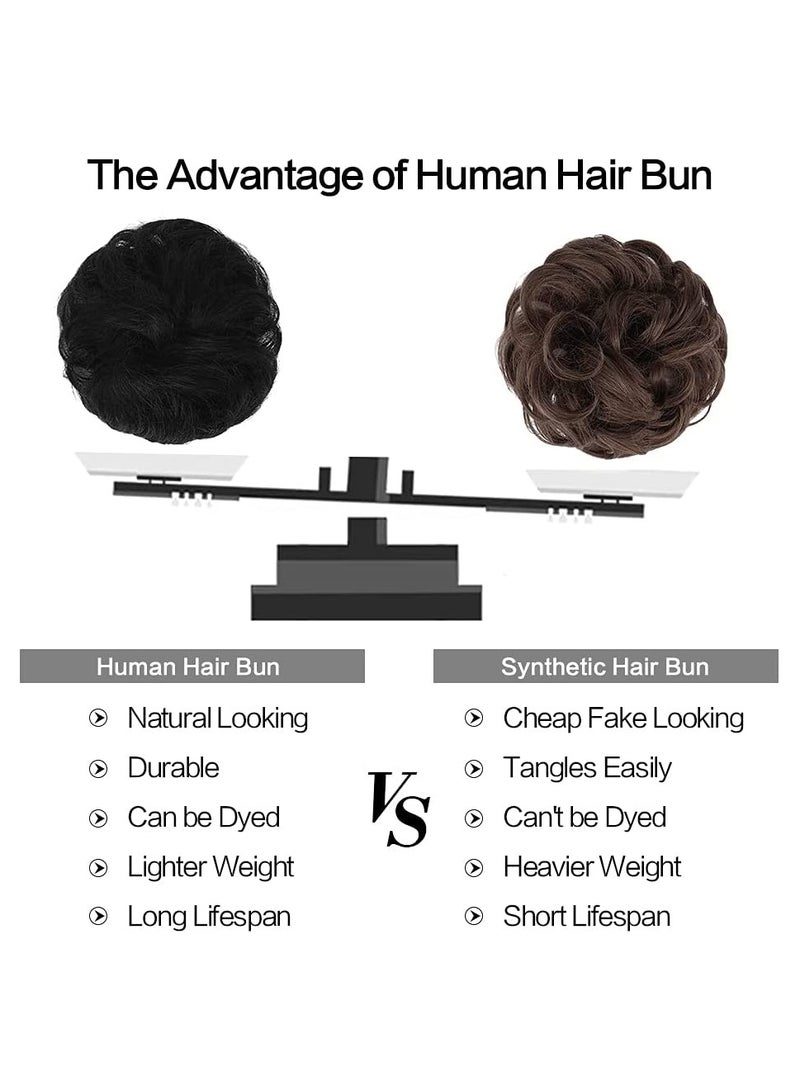 Estelle Human Hair Messy Buns 100% Human Hair Bun Hair Piece Real Human Hair Extension Curly Hair Scrunchies Tousled Updo Hairpieces for Women Girls Natural Black - Image 5