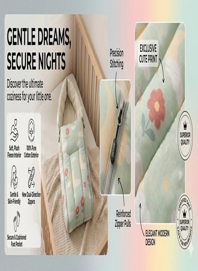 FinchGold 100% Cotton Baby Sleeping Bag for Newborn Baby | Soft & Breathable Baby Carry Nest | Portable Baby Bedding Bag with Zipper | Warm Sleeping Sack for Infants 0-12 Months | Green Floral Print - Image 4